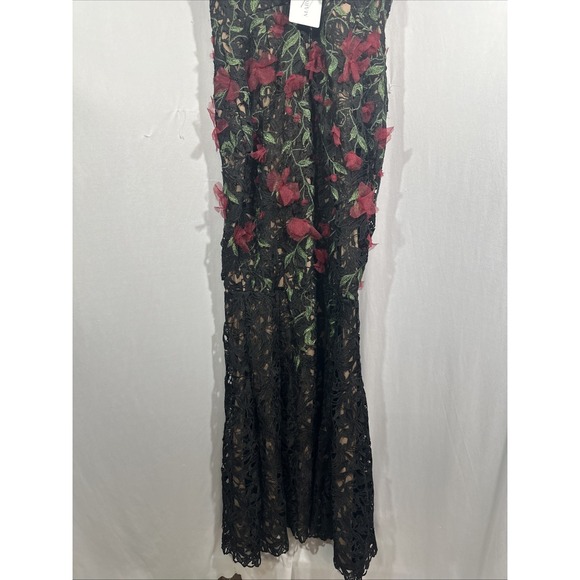 NEW $1095 Marchesa Notte [ 6 ] Guipure Lace Off Shoulder Gown Red Black #J2150 - Picture 15 of 16